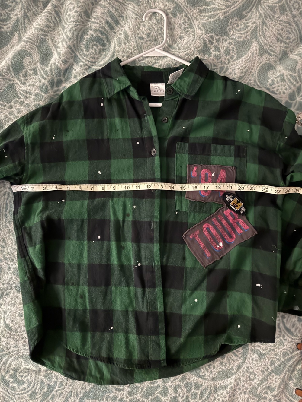 NWOT! Pink Floyd Green & Black Plaid Tour Patch Flannel Shirt - Medium - Picture 4 of 6